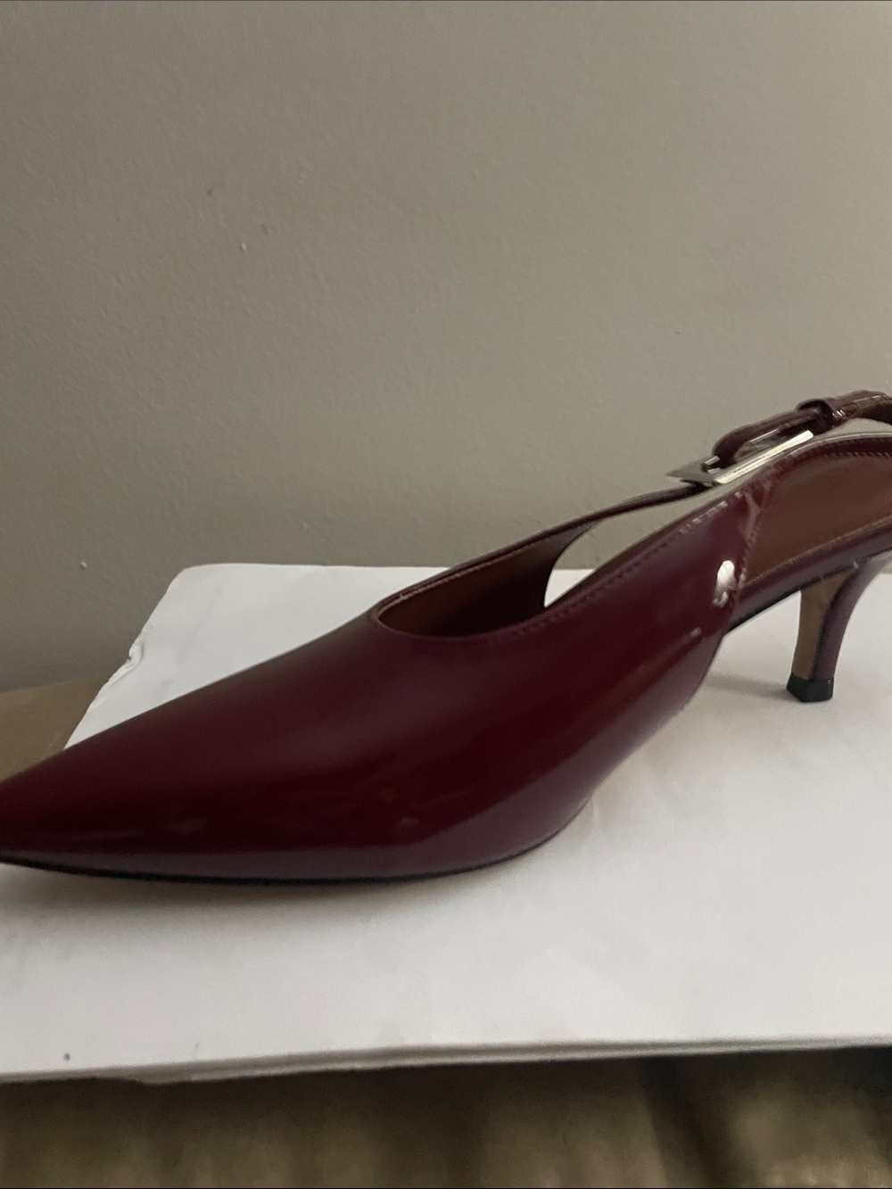 Burgundy Patent Slingback Kitten Heel Pumps